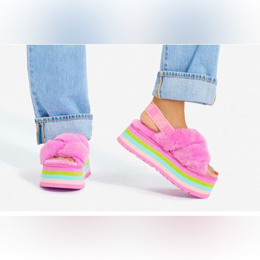 Ugg disco knot fluffy platform slides